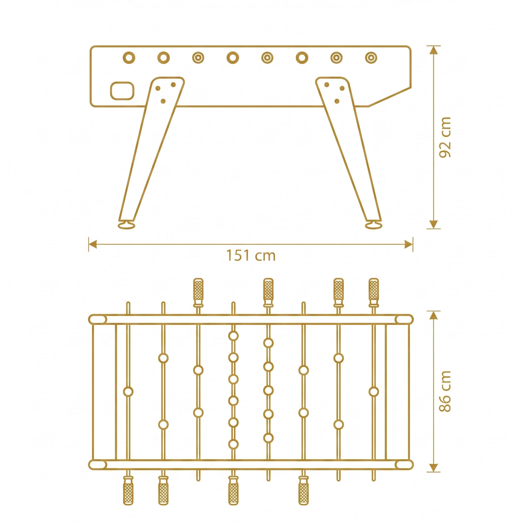 RS3 Wood Gold csocsóasztal méretrajza